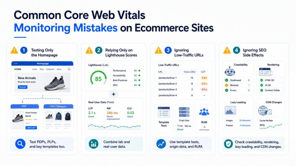 Core Web Vitals monitoring mistakes for ecommerce websites