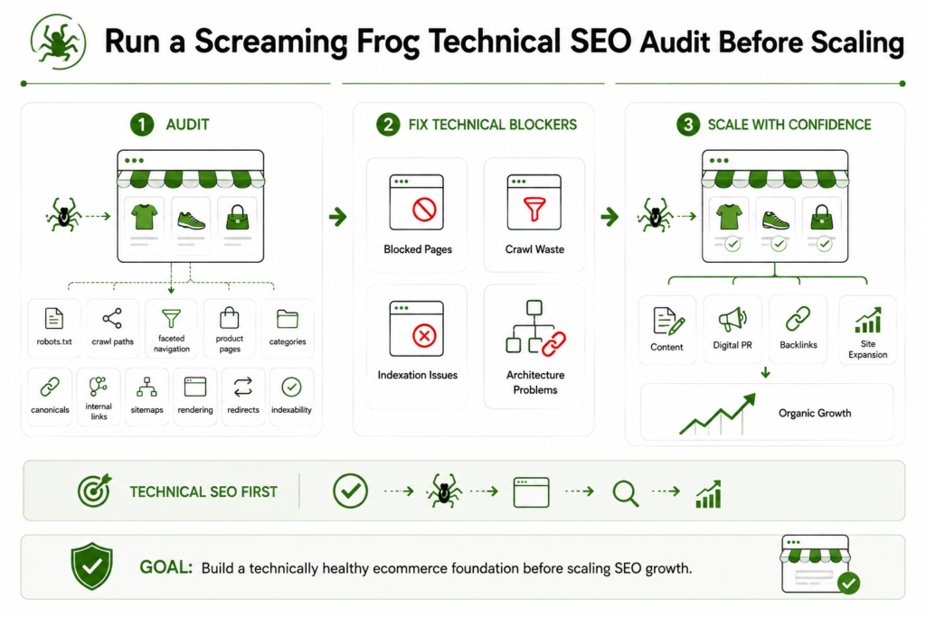 Screaming Frog technical SEO audit process for ecommerce growth.