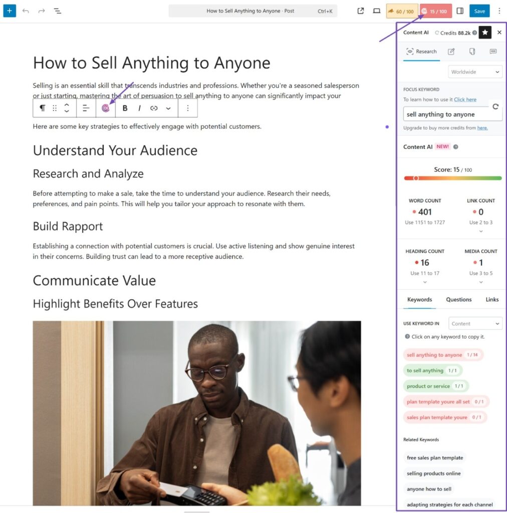 Content AI tools is an AI-powered assistant within the Rank Math SEO plugin
