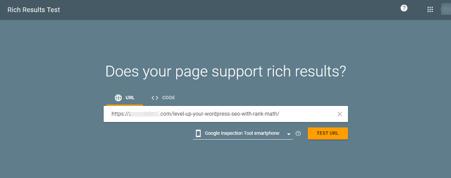 Google Rich Results Test dashboard
