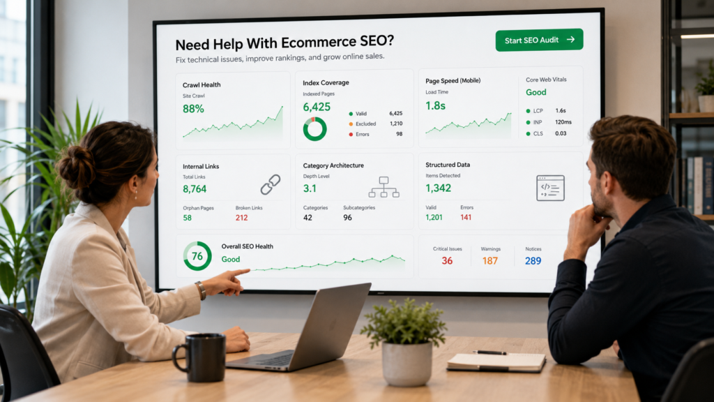 E-commerce SEO Dashboard Office Meeting