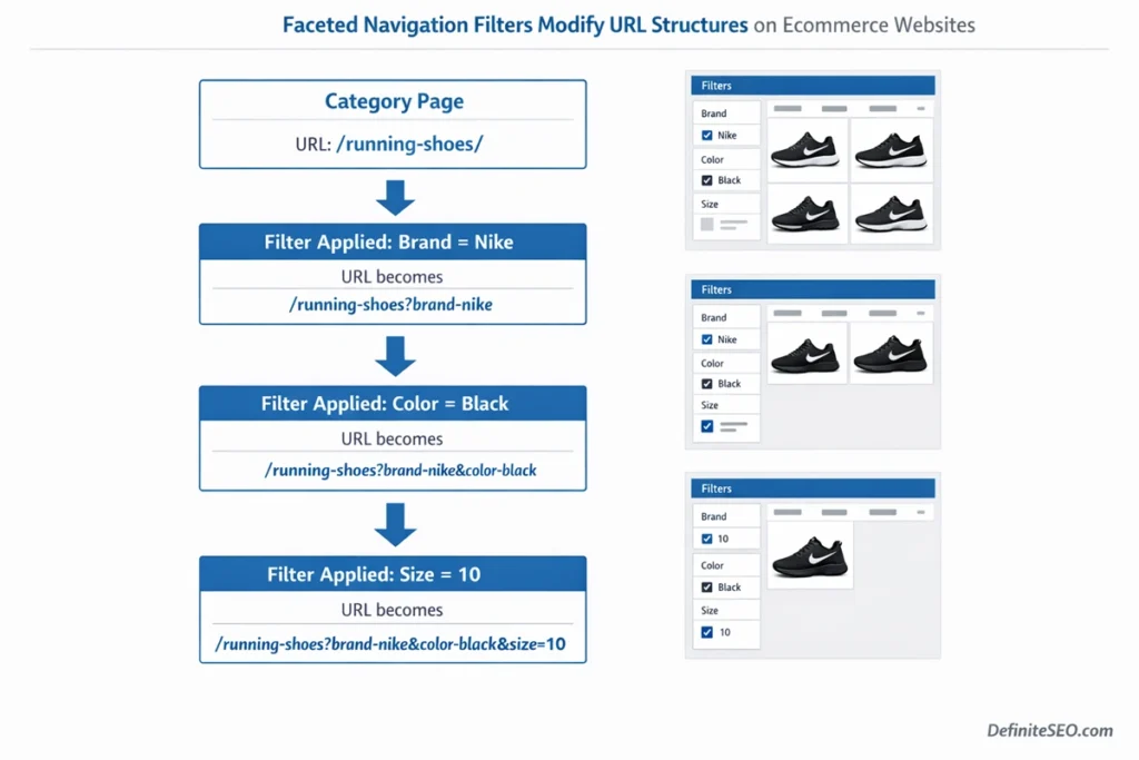 Faceted navigation filters creating parameterized ecommerce URLs.