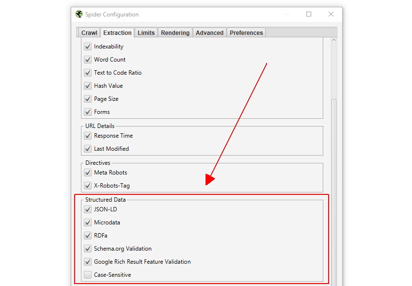 Validate Product Structured Data in screaming frog
showing options 