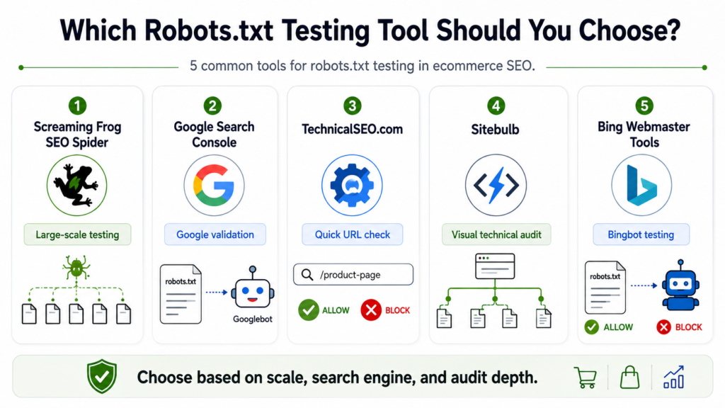 Robots.txt testing tools comparison for ecommerce SEO.