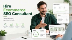 Ecommerce SEO consultant reviewing technical SEO performance, organic traffic and site health